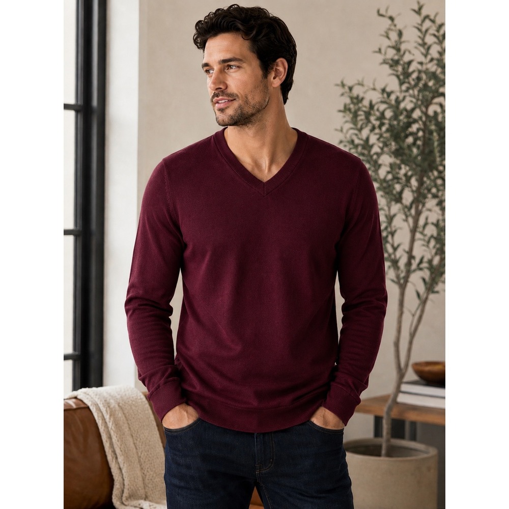 Banana Republic Luxury Blend Silk Cotton Cashmere V-Neck Sweater‎ Burgundy MT